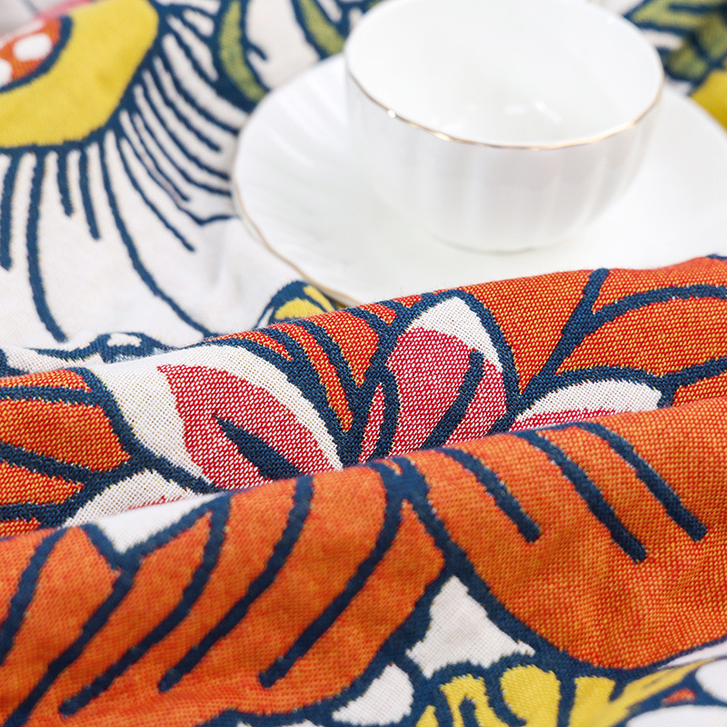 Prosop de baie/plajă din bumbac gază cu ciucuri și model floral, țesătură Jacquard, 32 fire, 400–500 g