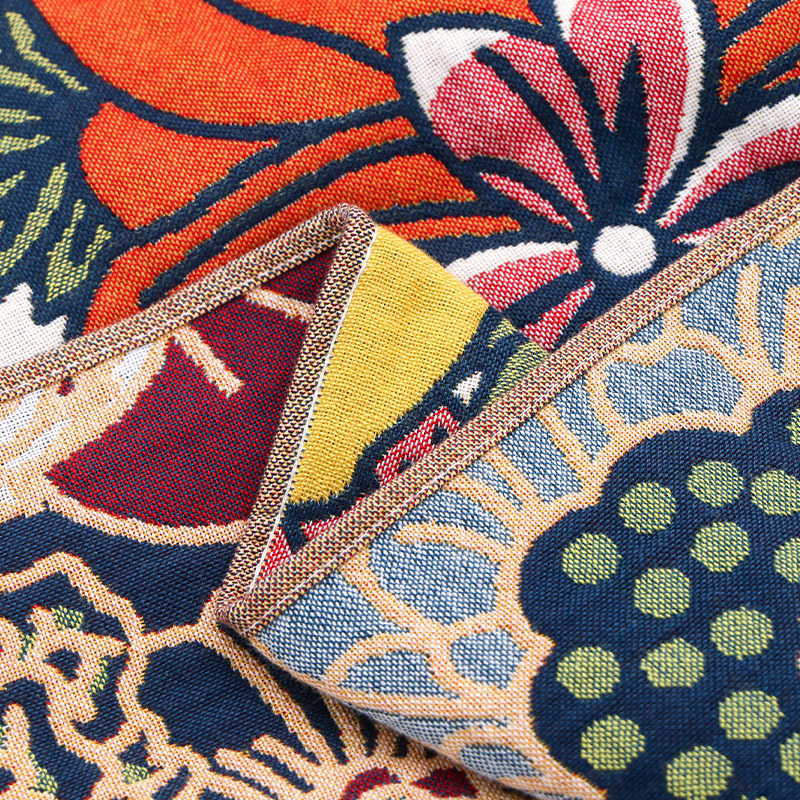 Prosop de baie/plajă din bumbac gază cu ciucuri și model floral, țesătură Jacquard, 32 fire, 400–500 g