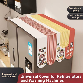 Protecție pentru frigider din poliester, rezistentă la ulei, husă superioară pentru frigider de tip american cu o singură ușă sau două, stil desen animat, pentru living.