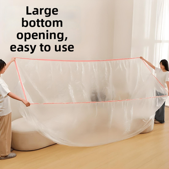 Vienreizējā putekļu aizsargpārklājums dīvānam un gultai ar elastīgām aprocēm – pilns pārklājums, plastmasas plēve (PE/polietilēns), pielāgojams