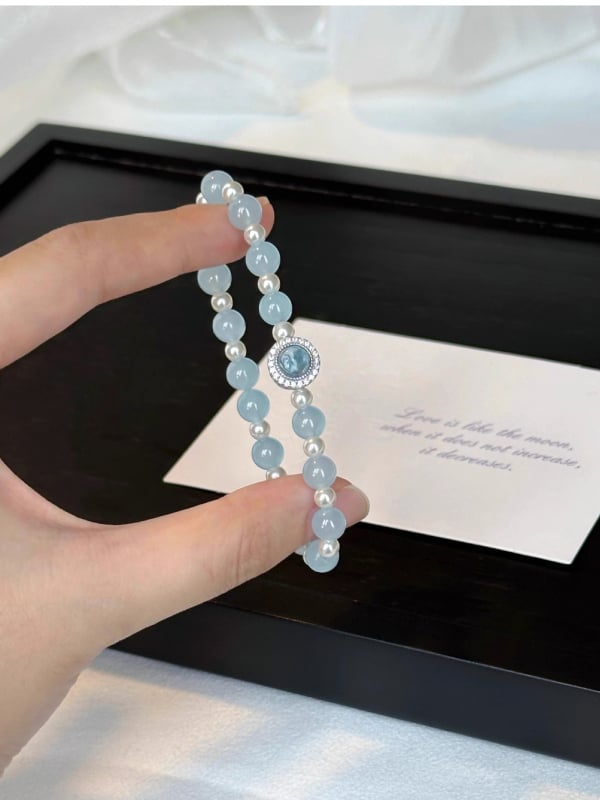 One gram of beauty brățară din argint 925 cu perle și acvamarin — lucrat manual, design geometric