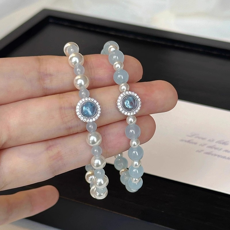 One gram of beauty brățară din argint 925 cu perle și acvamarin — lucrat manual, design geometric