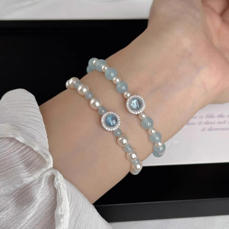 One gram of beauty brățară din argint 925 cu perle și acvamarin — lucrat manual, design geometric