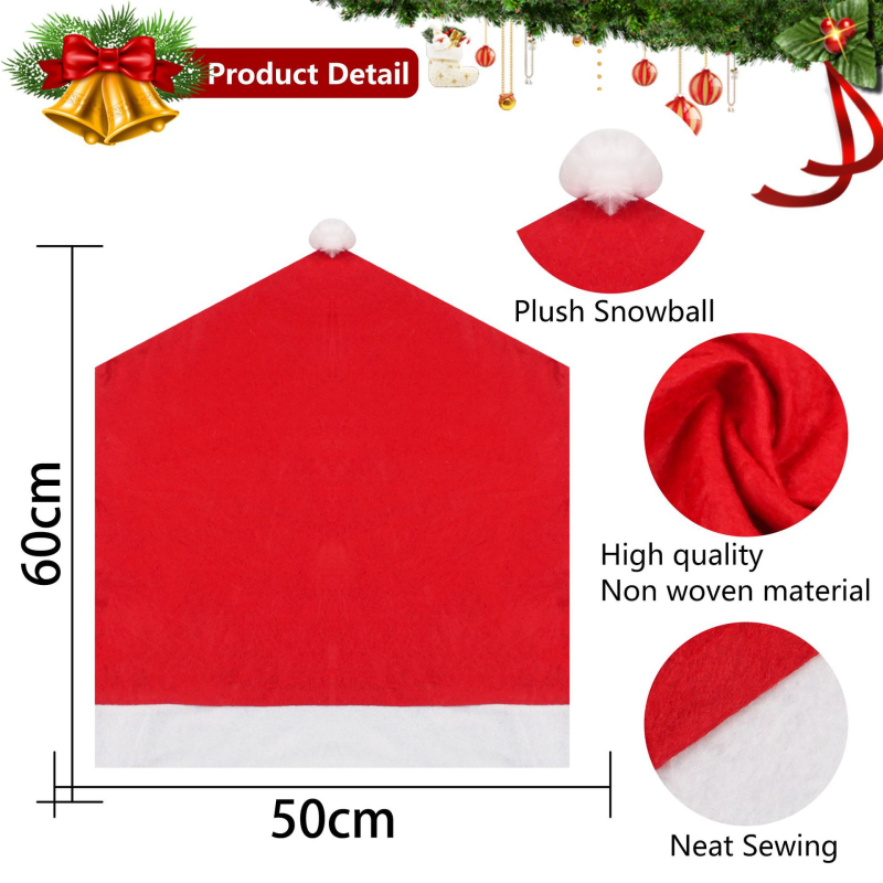 Karácsonyi sapkás szék hátulfedő – nemszövött anyag, univerzális illeszkedés, nappali és étkező dekoráció