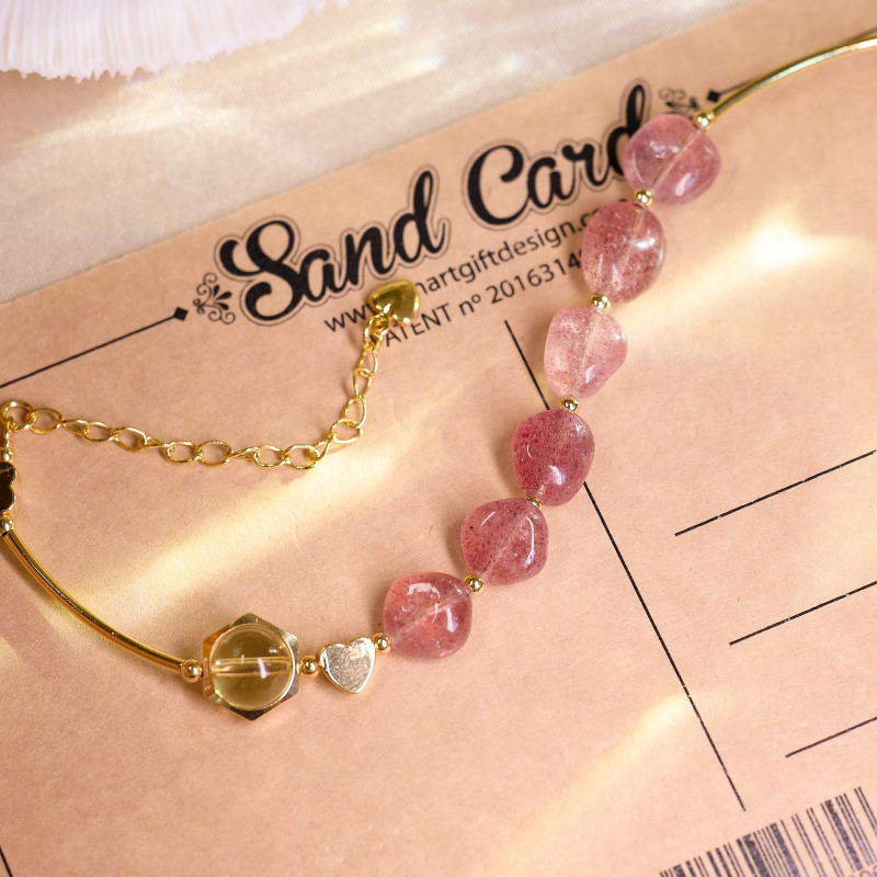 Brățară Feiyi accesorii din cristal de căpșună, lucrată manual, pentru femei, stil chinezesc, retro-literar