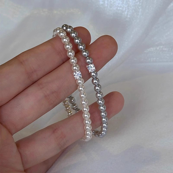 Brățară din argint 925, lucrată manual, pentru femei, design geometric cu zirconiu pătrat și perle imitatie rotunde, stil ușor lux