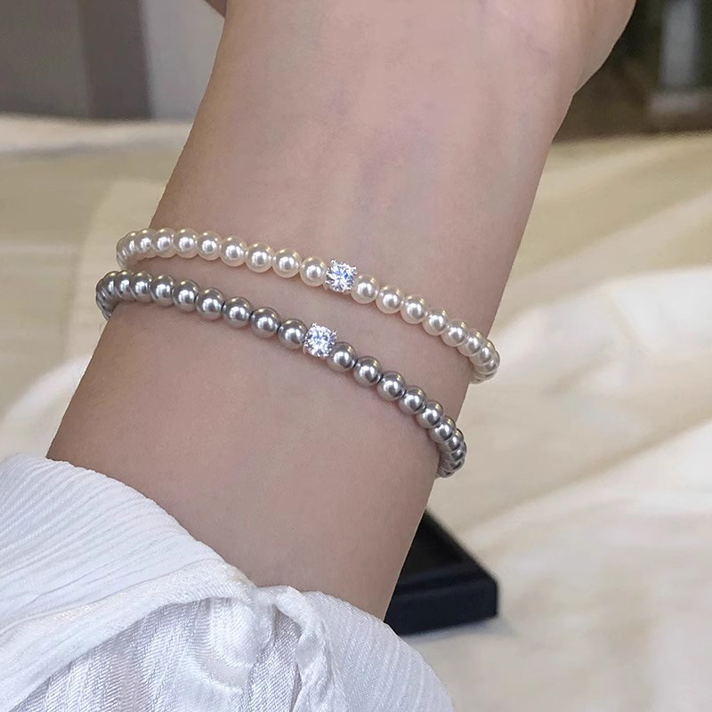 Brățară din argint 925, lucrată manual, pentru femei, design geometric cu zirconiu pătrat și perle imitatie rotunde, stil ușor lux