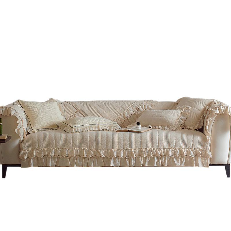 Pamut- és vászon kanapé párnahuzat, francia stílusú szoknyás dizájn, univerzális illeszkedés, egyszínű minta