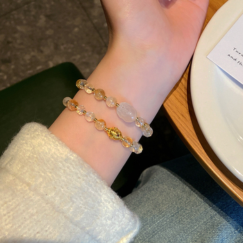 Brățară Pixiu cu cristal în formă de turn, dublu cerc, lucrată manual, stil feminin chinezesc, motiv animal zodiac, iarna 2024