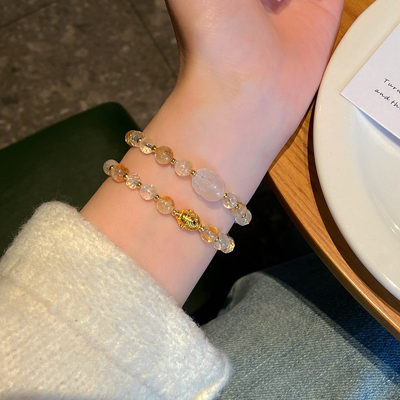 Brățară Pixiu cu cristal în formă de turn, dublu cerc, lucrată manual, stil feminin chinezesc, motiv animal zodiac, iarna 2024