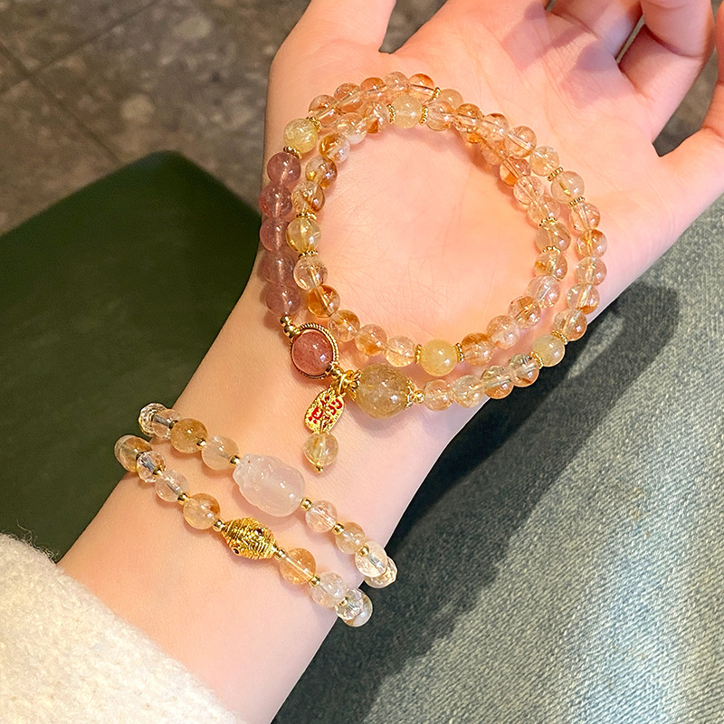 Brățară Pixiu cu cristal în formă de turn, dublu cerc, lucrată manual, stil feminin chinezesc, motiv animal zodiac, iarna 2024