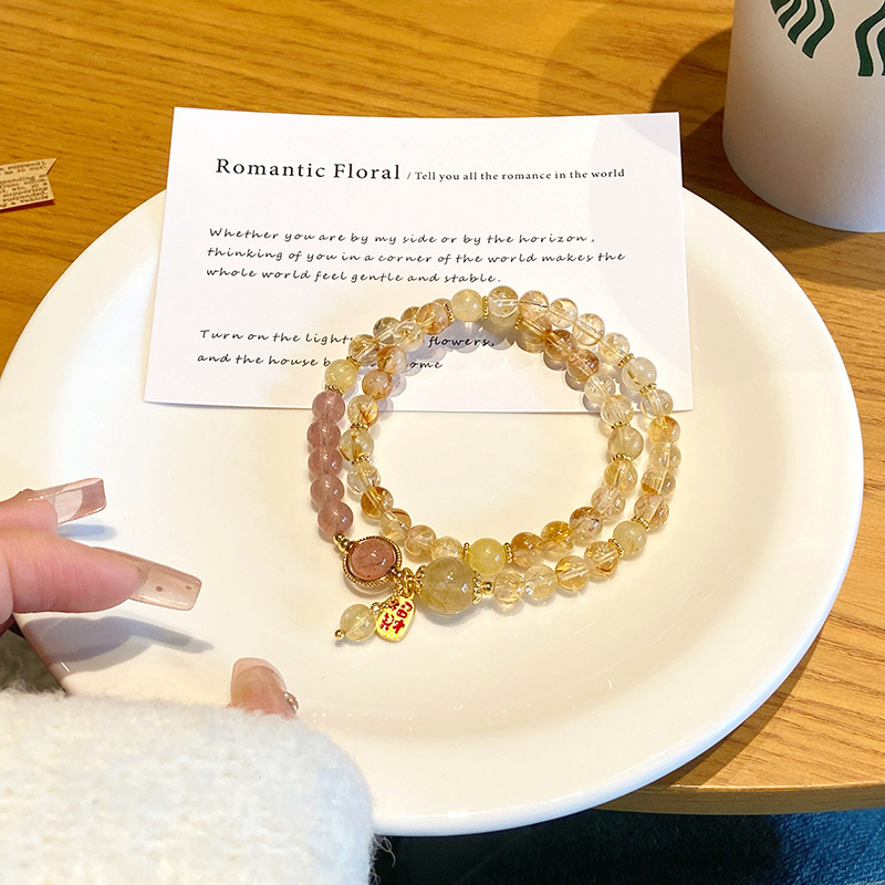 Brățară Pixiu cu cristal în formă de turn, dublu cerc, lucrată manual, stil feminin chinezesc, motiv animal zodiac, iarna 2024