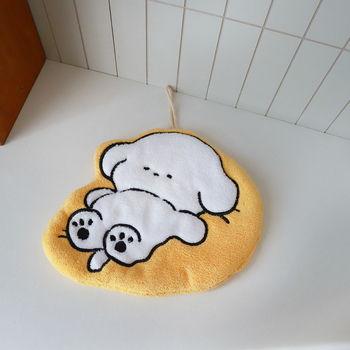 Prosop de mână brodat cu cățeluș drăguț pentru copii, de agățat, fără scame, super-absorbant, pentru bucătărie/ștergerea mâinilor (Coral Velvet, 120D, 200g+)