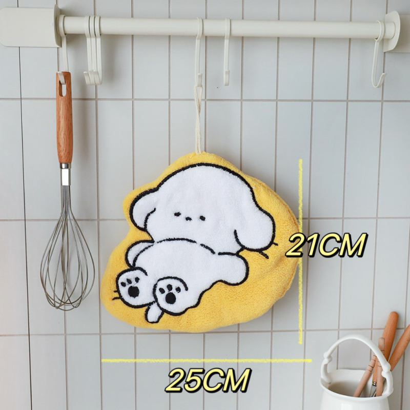 Prosop de mână brodat cu cățeluș drăguț pentru copii, de agățat, fără scame, super-absorbant, pentru bucătărie/ștergerea mâinilor (Coral Velvet, 120D, 200g+)