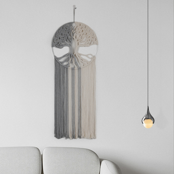 Гоблен за стена: Дървото на живота, ръчно тъкана памучна тъкан, кръгла форма, кръгъл мотив (ръчно тъкана; памук; кръгла форма; кръгъл мотив)