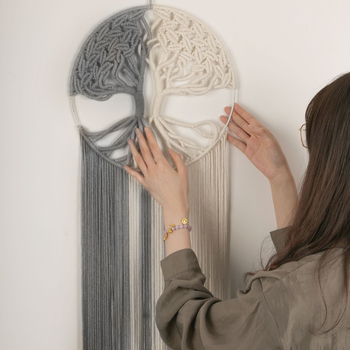 Гоблен за стена: Дървото на живота, ръчно тъкана памучна тъкан, кръгла форма, кръгъл мотив (ръчно тъкана; памук; кръгла форма; кръгъл мотив)