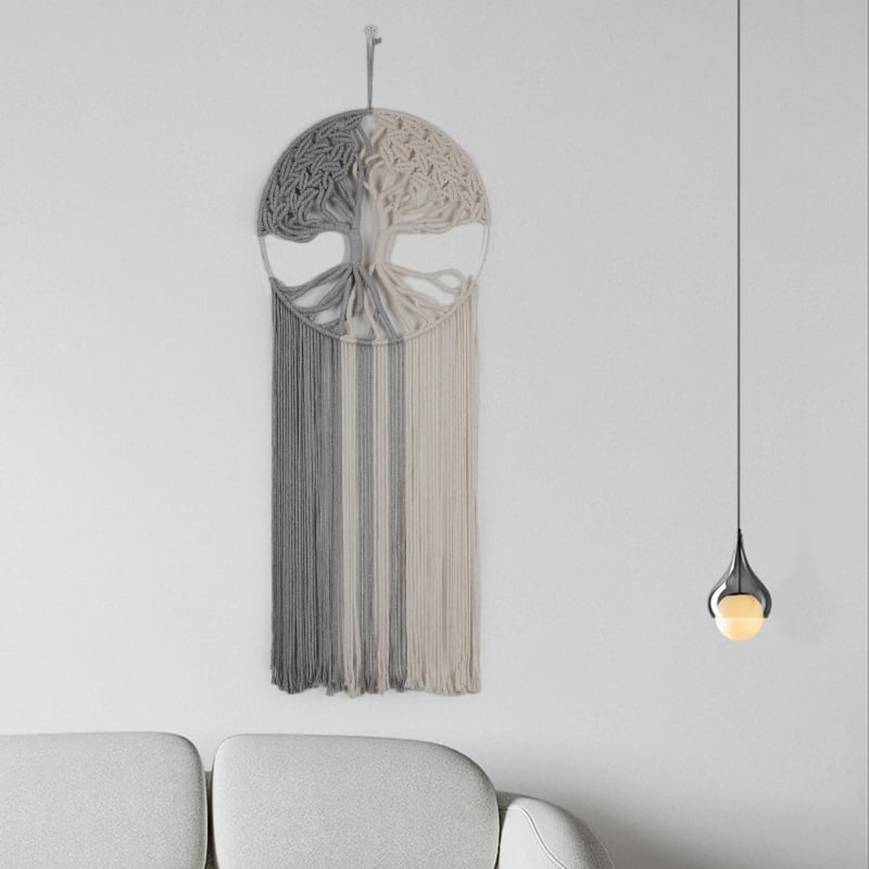 Гоблен за стена: Дървото на живота, ръчно тъкана памучна тъкан, кръгла форма, кръгъл мотив (ръчно тъкана; памук; кръгла форма; кръгъл мотив)