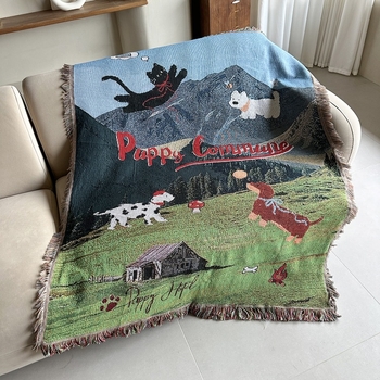 Dekorativni goblen s ilustracijom šteneta za kauč i kampiranje, pleteni pamučni prekrivač