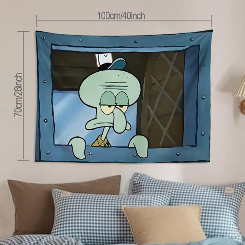 Gobelin s karikaturom hobotnice, četvrtasti oblik, poliester, korejski stil, digitalni toplinski prijenos