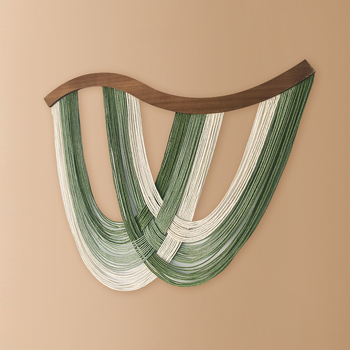 Скандинавски гоблен за стена с извити дървени панели, памучен конец и пискюли; ръчно тъкAано, овална форма; подходящ за дневна, спалня, ресторан, балкон и детска стая (Материал: памук; Стил: бохемски; Техника: ръчно тъкане; Форма: овална)