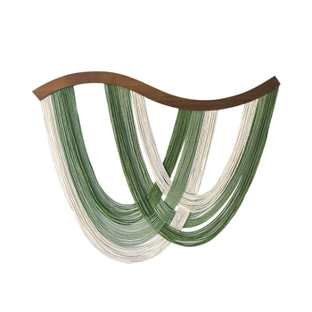 Скандинавски гоблен за стена с извити дървени панели, памучен конец и пискюли; ръчно тъкAано, овална форма; подходящ за дневна, спалня, ресторан, балкон и детска стая (Материал: памук; Стил: бохемски; Техника: ръчно тъкане; Форма: овална)