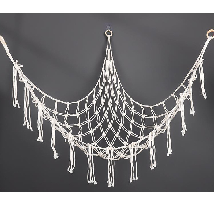 Ръчно преплетена триъгълна мрежа за играчки гоблен за детската стая, памук, геометричен абстрактен дизайн