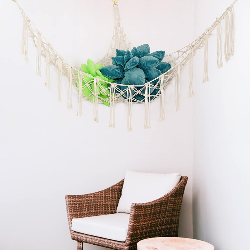 Ръчно преплетена триъгълна мрежа за играчки гоблен за детската стая, памук, геометричен абстрактен дизайн