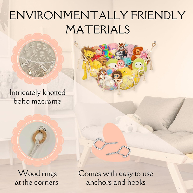 Ръчно преплетена триъгълна мрежа за играчки гоблен за детската стая, памук, геометричен абстрактен дизайн