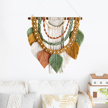 Tapiserie în stil nordic, țesută manual din bumbac, cu ciucuri în formă de frunze, dreptunghiulară pentru sufragerie și dormitor