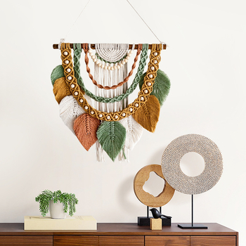 Tapiserie în stil nordic, țesută manual din bumbac, cu ciucuri în formă de frunze, dreptunghiulară pentru sufragerie și dormitor