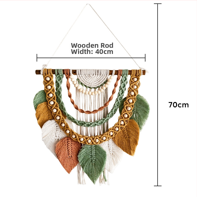 Tapiserie în stil nordic, țesută manual din bumbac, cu ciucuri în formă de frunze, dreptunghiulară pentru sufragerie și dormitor