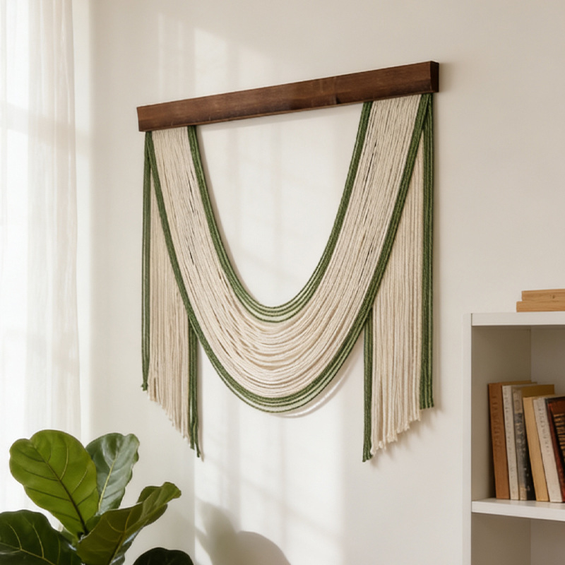 Ръчно изработен памучен гоблен – Скандинавски стил, райета, правоъгълен стенен аксесоар