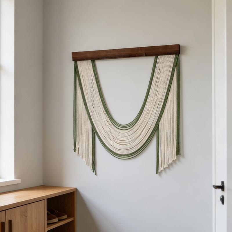 Ръчно изработен памучен гоблен – Скандинавски стил, райета, правоъгълен стенен аксесоар