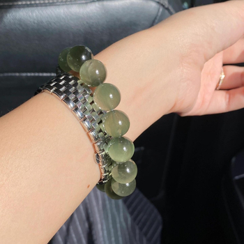 Ručna prirodna narukvica Cat Eye sa zelenim kristalima, 7A, unisex