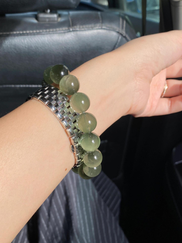 Ručna prirodna narukvica Cat Eye sa zelenim kristalima, 7A, unisex