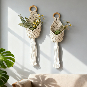 Ръчно тъкана памучна гоблен за съхранение на растения, нордически стил, овална форма