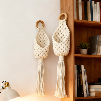 Ръчно тъкана памучна гоблен за съхранение на растения, нордически стил, овална форма