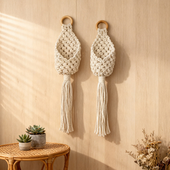 Ръчно тъкана памучна гоблен за съхранение на растения, нордически стил, овална форма