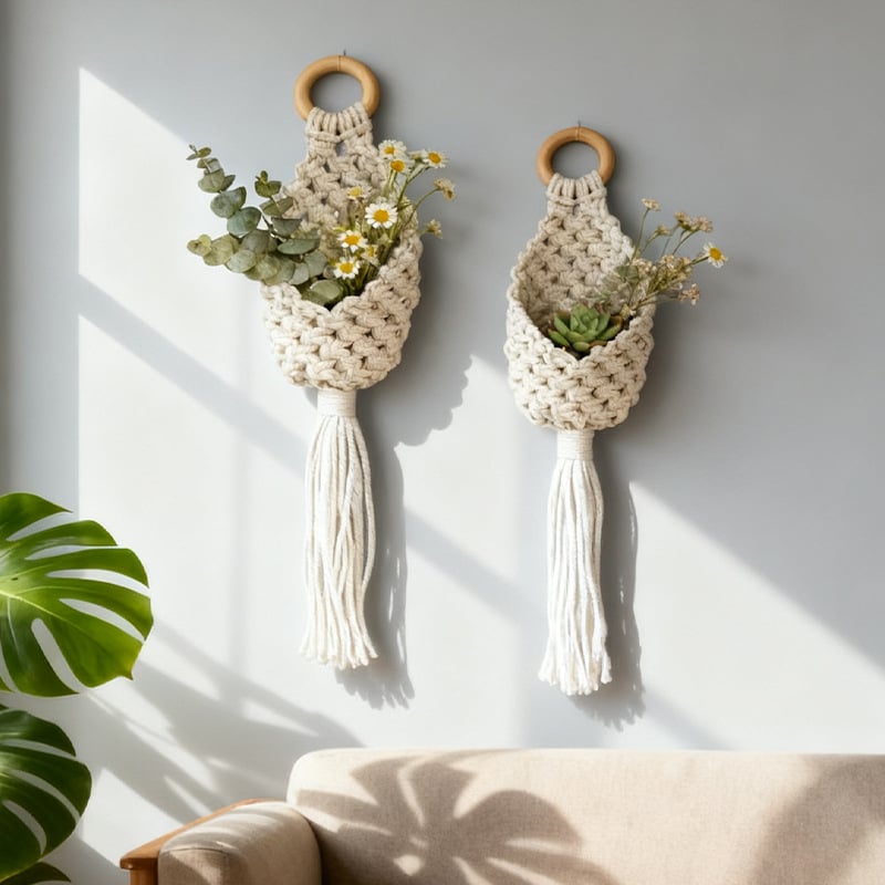 Ръчно тъкана памучна гоблен за съхранение на растения, нордически стил, овална форма