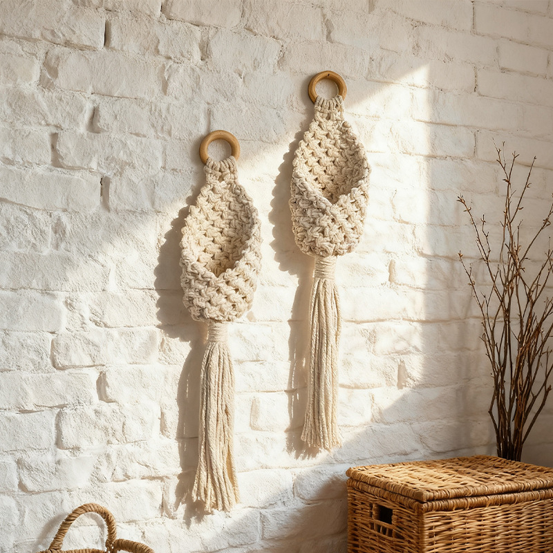 Ръчно тъкана памучна гоблен за съхранение на растения, нордически стил, овална форма