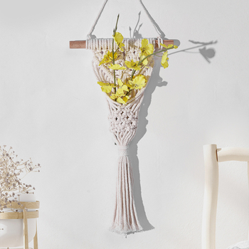 Tapiserie Nordică, țesut manual cu flori uscate — decor de perete din sfoară de bumbac