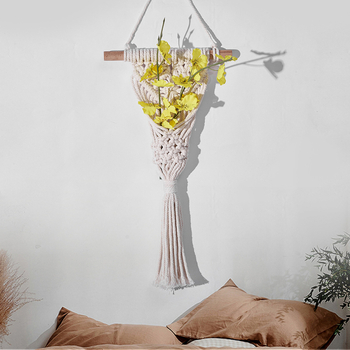 Tapiserie Nordică, țesut manual cu flori uscate — decor de perete din sfoară de bumbac