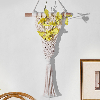 Tapiserie Nordică, țesut manual cu flori uscate — decor de perete din sfoară de bumbac