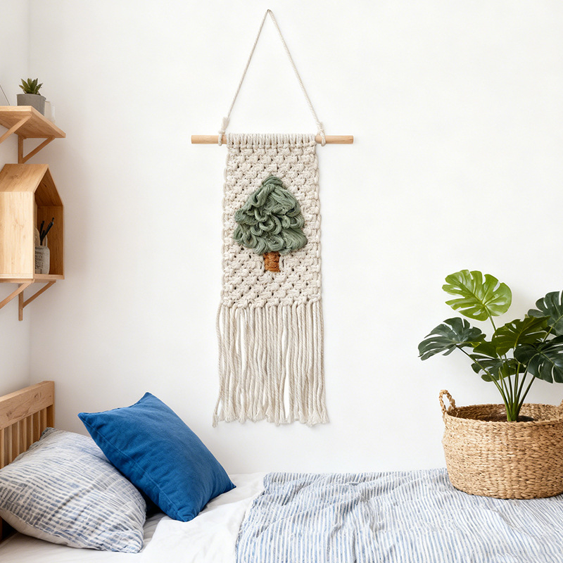 Гобелен за стена – Памук; Бохемски стил; Ръчно плетено; Правоъгълна форма.