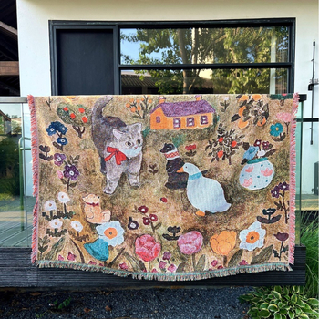 Tapiserie cu artă Cartoon pentru canapea – pled tricotat, ţesătură cu mașină, Poliester 91–100% (material principal), Bumbac 10%