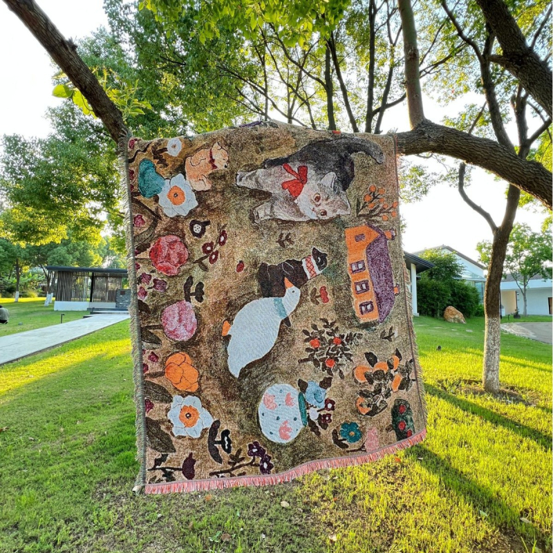 Tapiserie cu artă Cartoon pentru canapea – pled tricotat, ţesătură cu mașină, Poliester 91–100% (material principal), Bumbac 10%