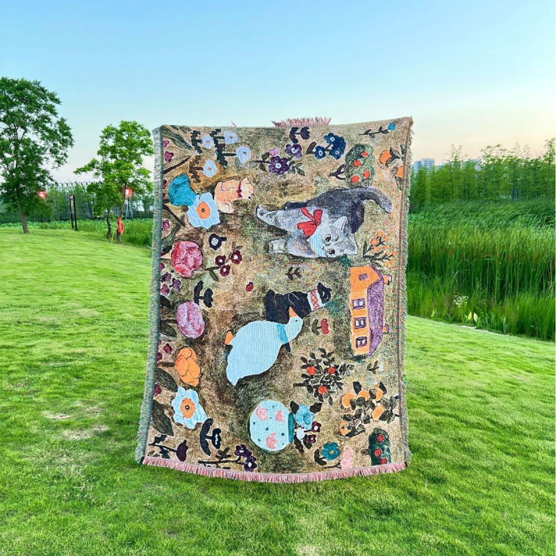 Tapiserie cu artă Cartoon pentru canapea – pled tricotat, ţesătură cu mașină, Poliester 91–100% (material principal), Bumbac 10%