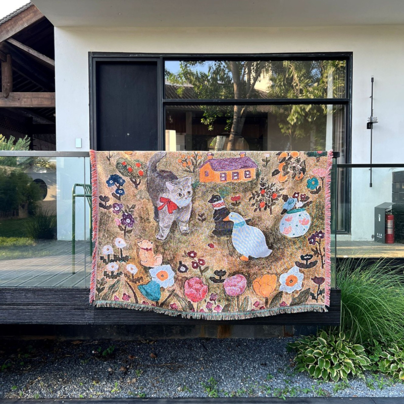 Tapiserie cu artă Cartoon pentru canapea – pled tricotat, ţesătură cu mașină, Poliester 91–100% (material principal), Bumbac 10%