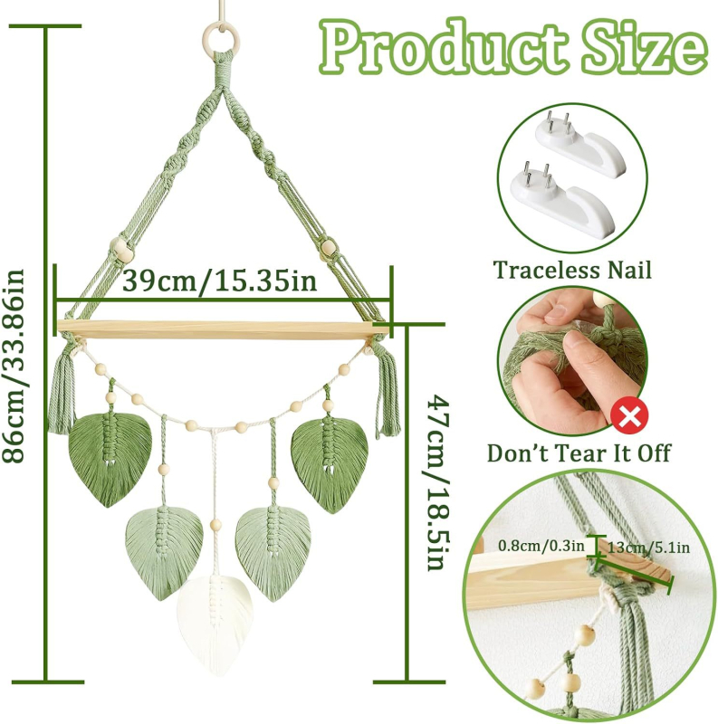 Гоблен за стена, ръчно изтъкан, памук, узор: листа, форма: правоъгълна
