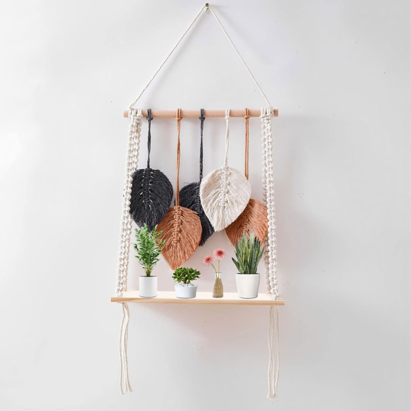 Гоблен за стена, ръчно изтъкан, памук, узор: листа, форма: правоъгълна